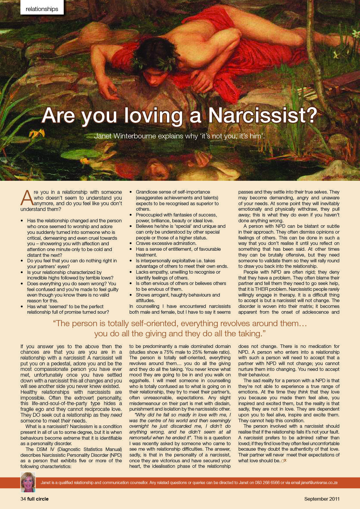 Are you a loving Narcissist Psychologist Cape Town